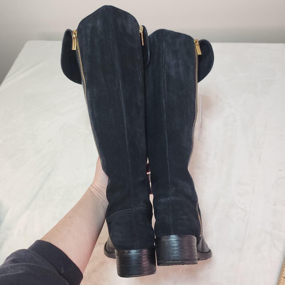 Whimsigoth Equestrian Black Leather Knee High Boots 7 Steampunk Gold Glam Goth - Picture 11 of 14